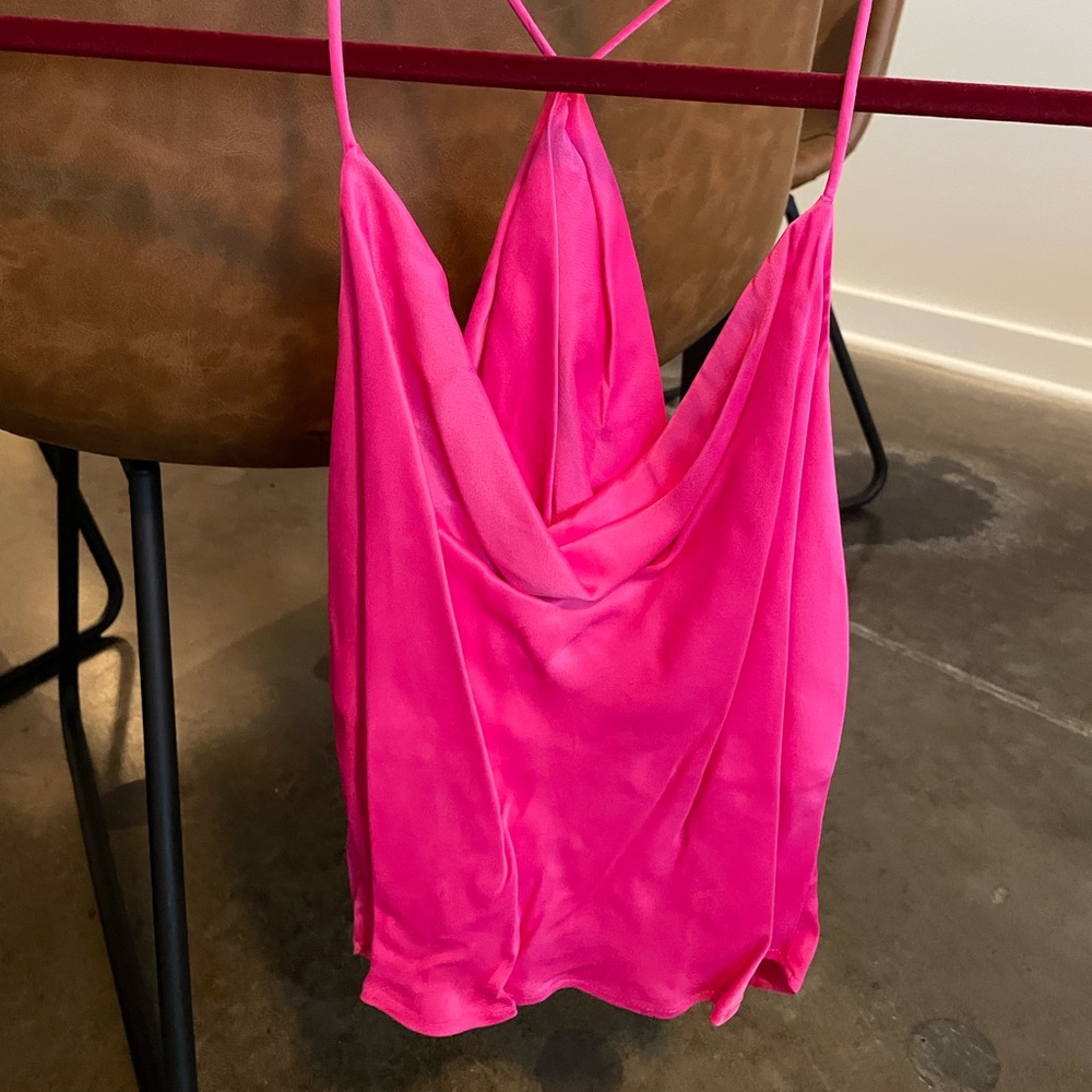 Hot pink Zara silky cowl neck top size M NWT